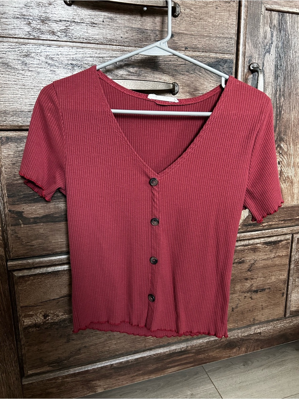 Caution To The Wind | Ribbed Button V-Neck Crop Top